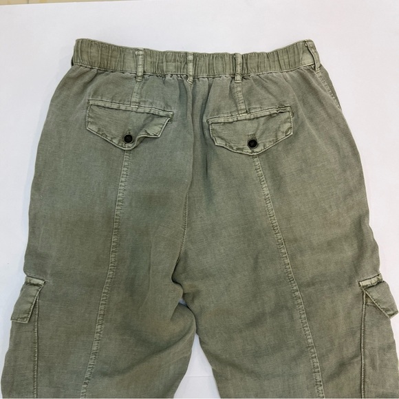 Nicole Miller New York Women Cargo Pants Cropped Green Linen Size S - Picture 12 of 13